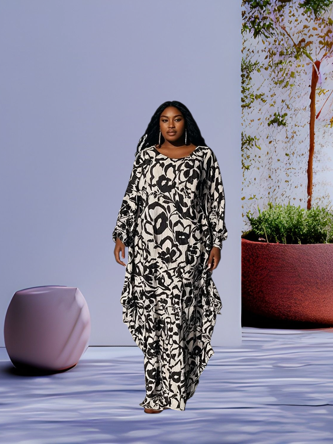 Elegant African Boubou Dress for Women | Plus Size Printed Kaftan with Headwrap Style