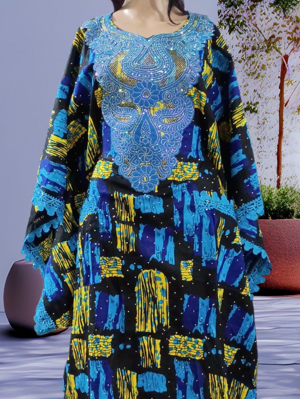 Ankara buterfly Sleeve with inner belt, fully stoned, Bubu for women