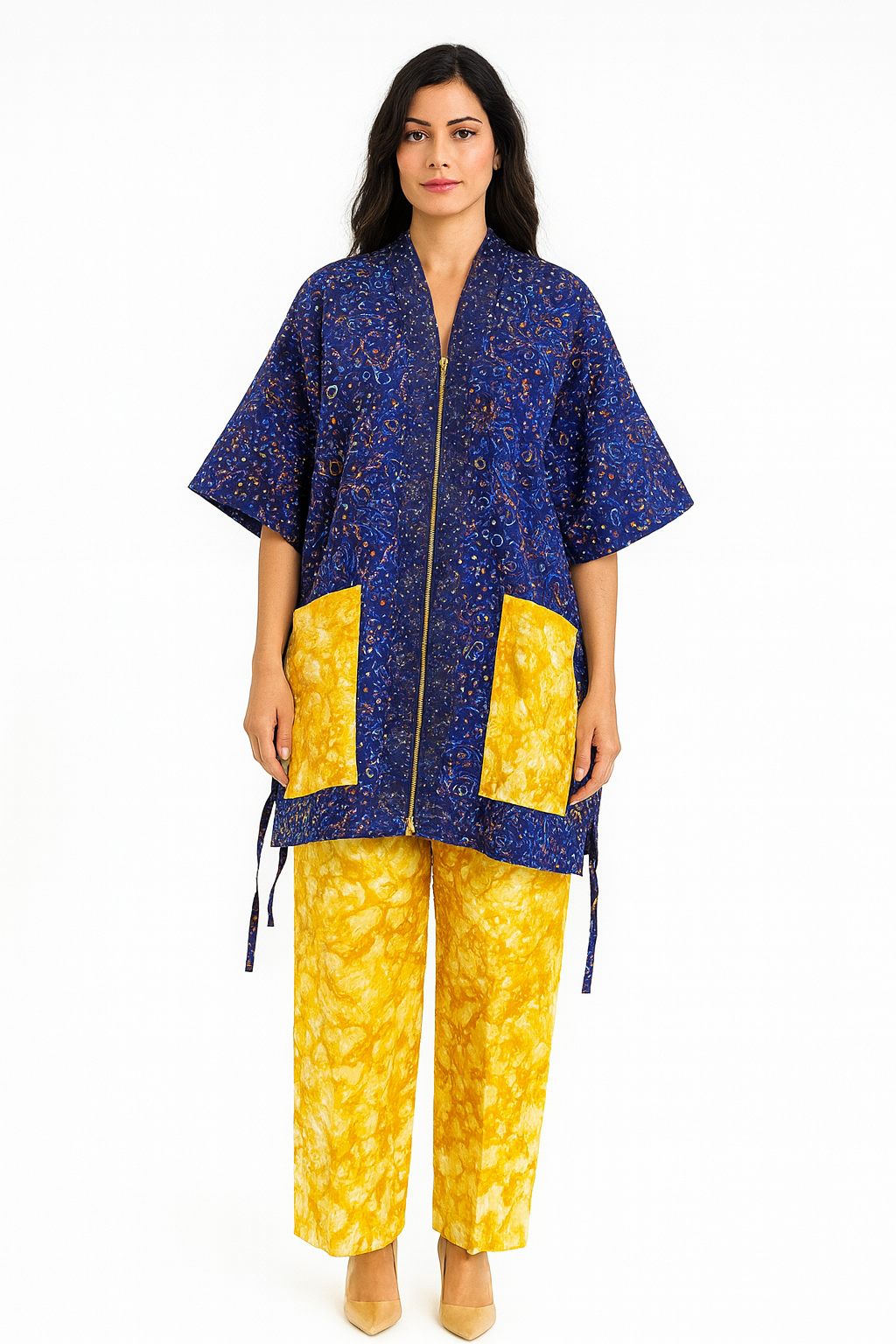 Jazron 2 Pieces Kampala Top and Pant with 2 different materials with Rhinestone design  for women