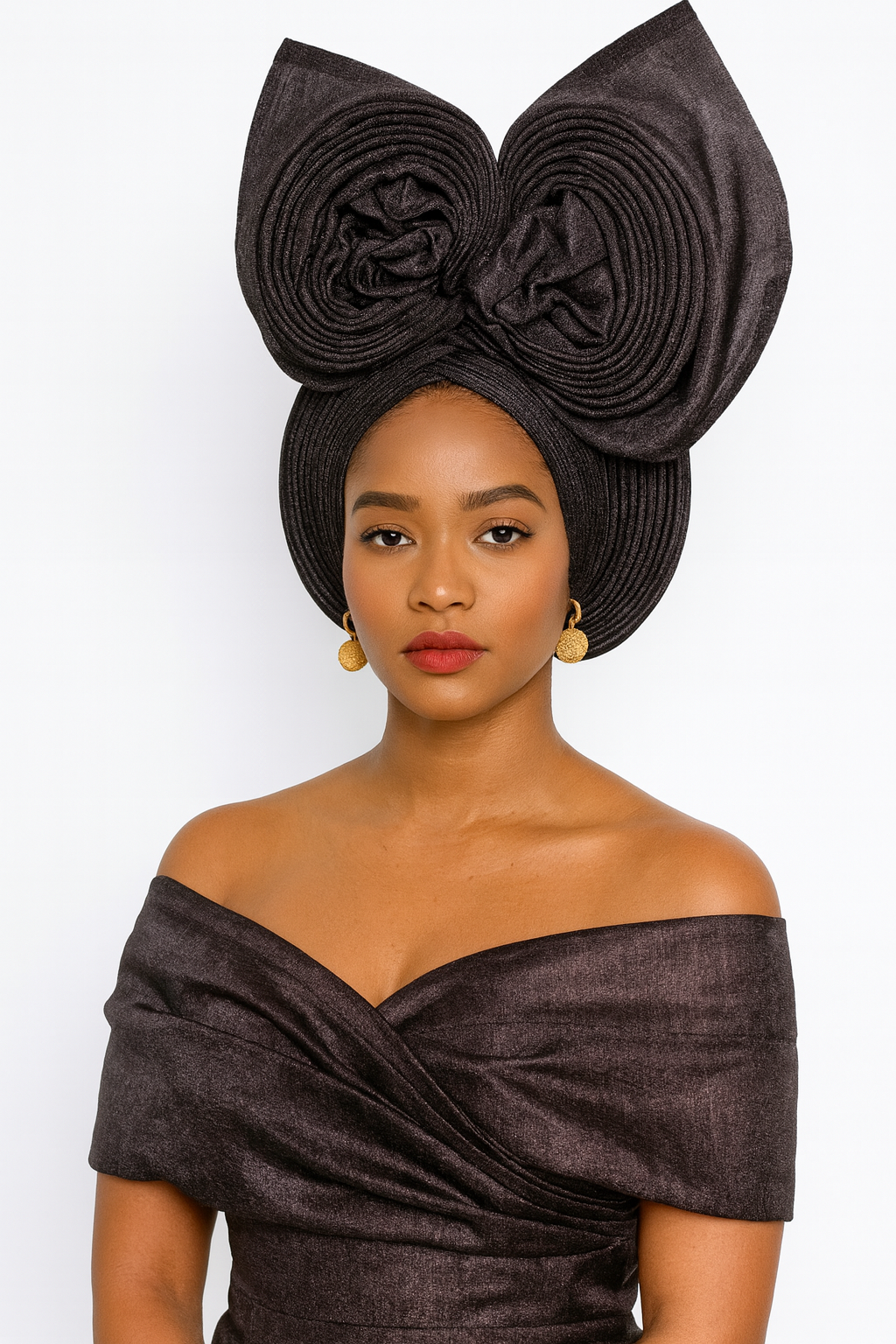 Aso Oke Auto Gele, Pre Tie Head wrap, Party Ready with Shoulder Scarf.