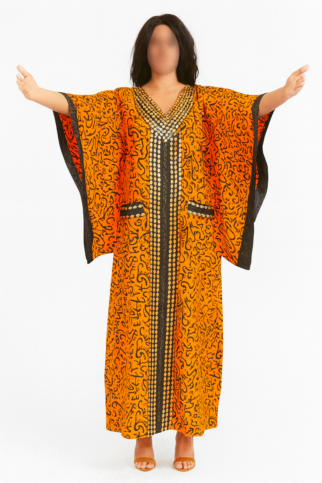 Ankara with bead and sequence design Boubou with Butterfly sleeve fully stoned. Kaftan for women
