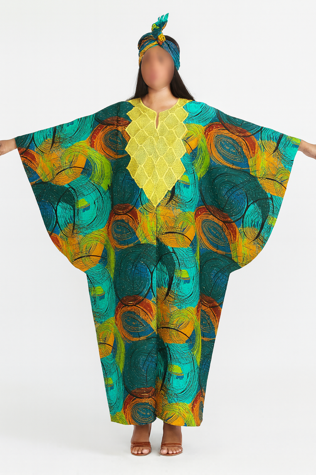 Ankara buterfly Sleeve with inner belt, fully stoned, Bubu for women