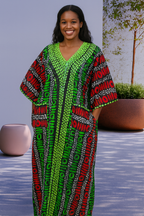 Ankara with bead and sequence design Boubou with Butterfly sleeve fully stoned. Kaftan for women