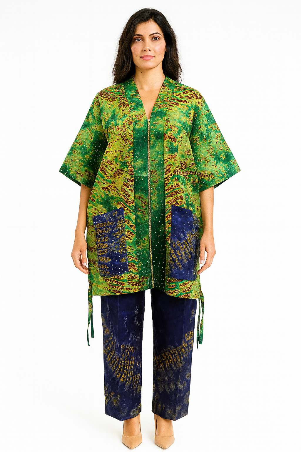 Jazron 2 Pieces Kampala Top and Pant with 2 different materials with Rhinestone design  for women