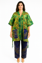 Jazron 2 Pieces Kampala Top and Pant with 2 different materials with Rhinestone design  for women