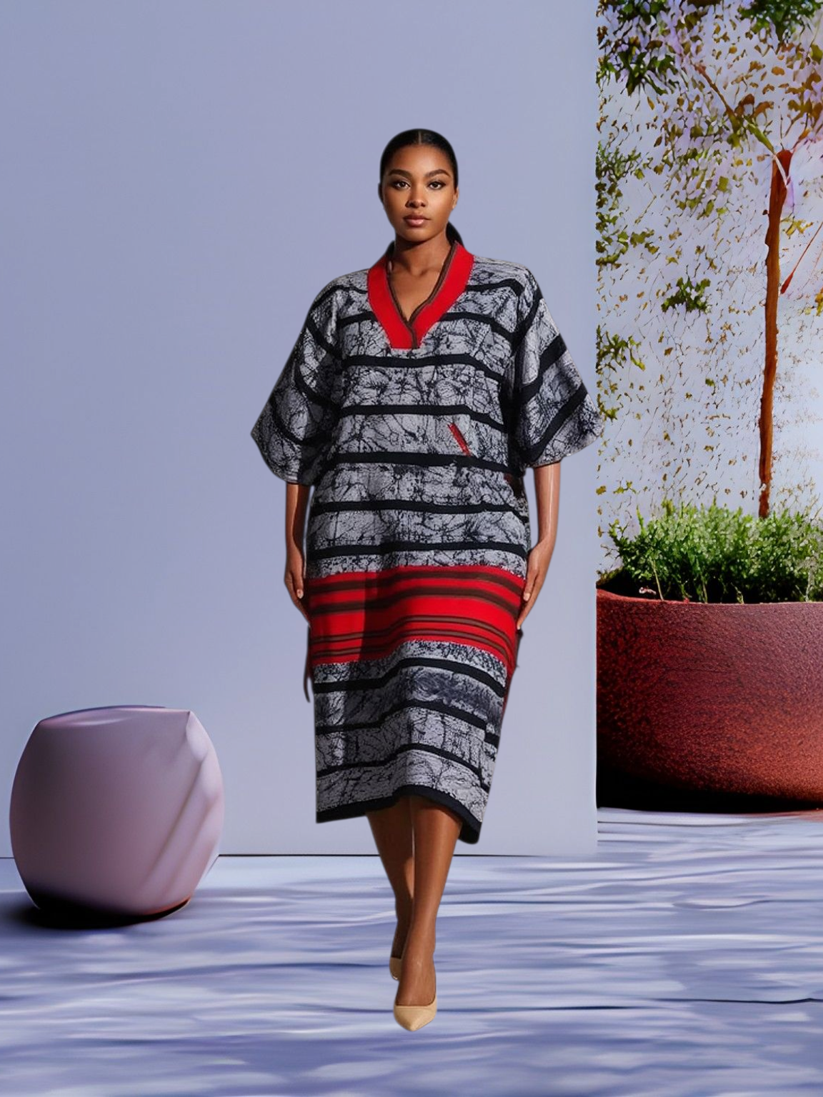 African Print Kaftan Dress for Women | Plus Size Boubou with Pockets